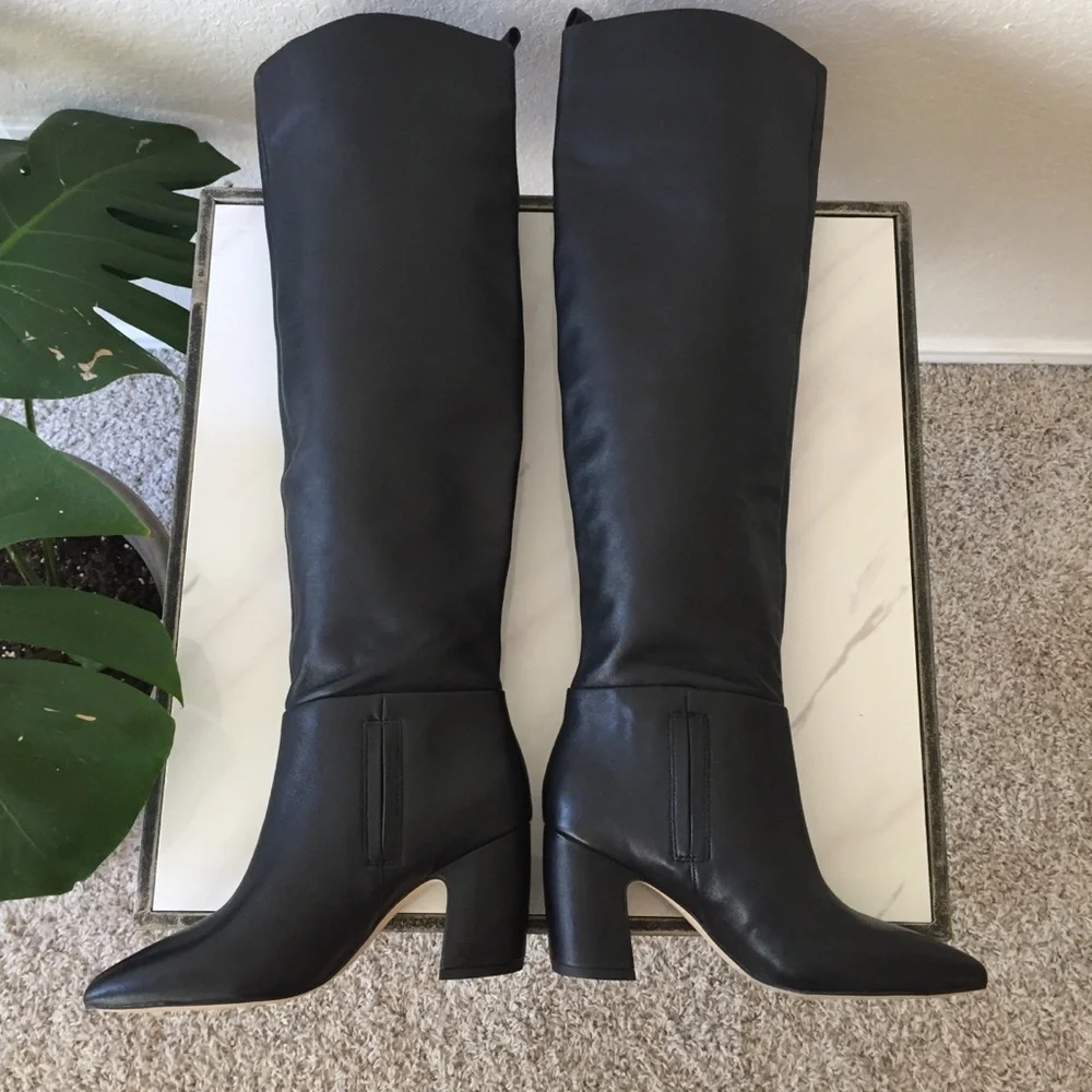 Sam Edelman Black Leather Block Heel Boots